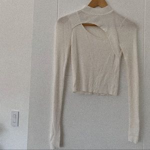 Delicate White Cut-Out Turtle Neck Long Sleeve